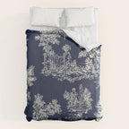 Toile de Jouy Vintage French Navy Blue & White Duvet Cover Gallery Image 6