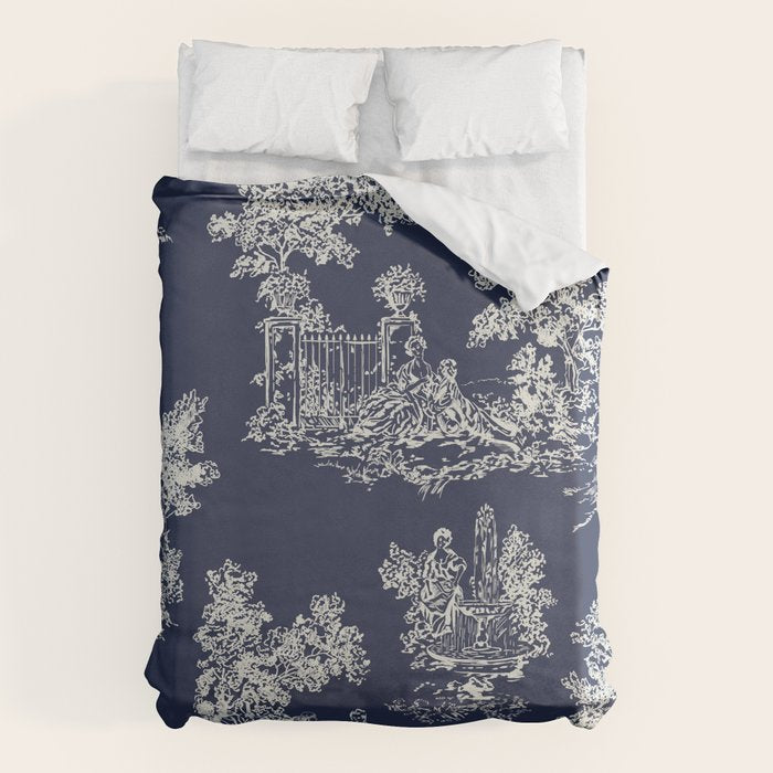 Toile de Jouy Vintage French Navy Blue & White Duvet Cover Gallery Image 6