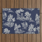 Toile de Jouy Vintage French Navy Blue & White Outdoor Rug Gallery Image 1