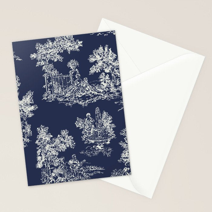 Toile de Jouy Vintage French Navy Blue & White Stationery Card Gallery Image 2