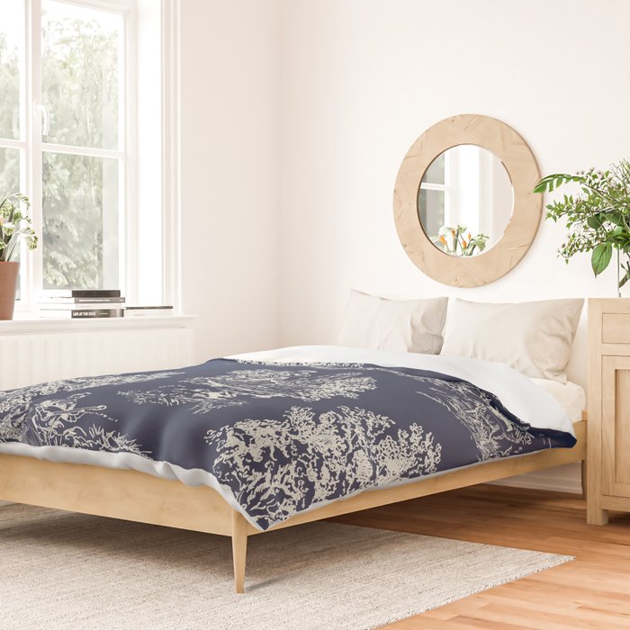 Toile de Jouy Vintage French Navy Blue & White Duvet Cover Gallery Image 2