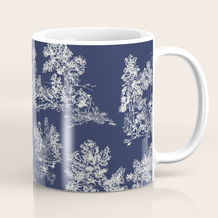 Toile de Jouy Vintage French Navy Blue & White Coffee Mug Gallery Image 1