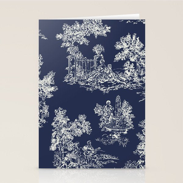 Toile de Jouy Vintage French Navy Blue & White Stationery Card Gallery Image 1