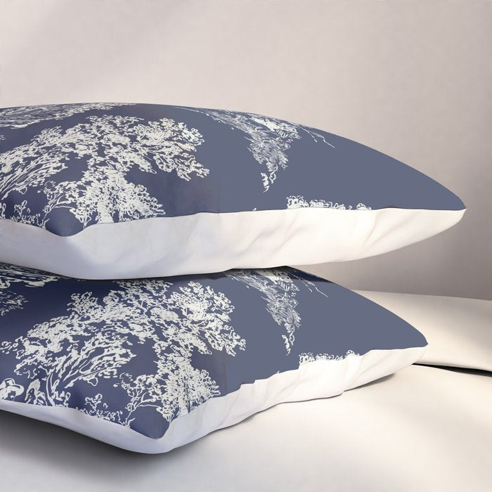 Toile de Jouy Vintage French Navy Blue & White Pillow Sham Gallery Image 3