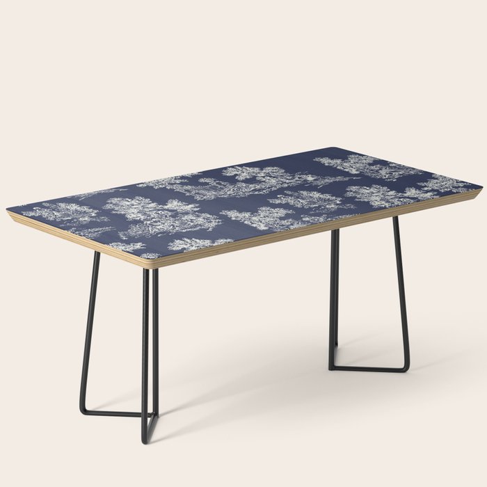 Toile de Jouy Vintage French Navy Blue & White Coffee Table Gallery Image 1