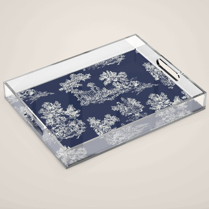 Toile de Jouy Vintage French Navy Blue & White Acrylic Tray Gallery Image 1