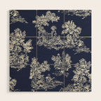 Toile de Jouy Vintage French Navy Blue & White Wood Wall Art Gallery Image 1