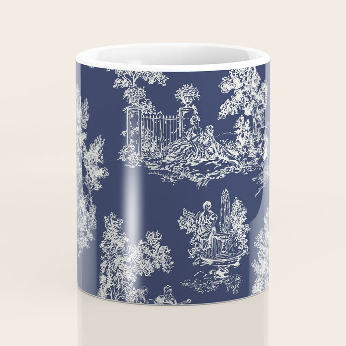 Toile de Jouy Vintage French Navy Blue & White Coffee Mug Gallery Image 4