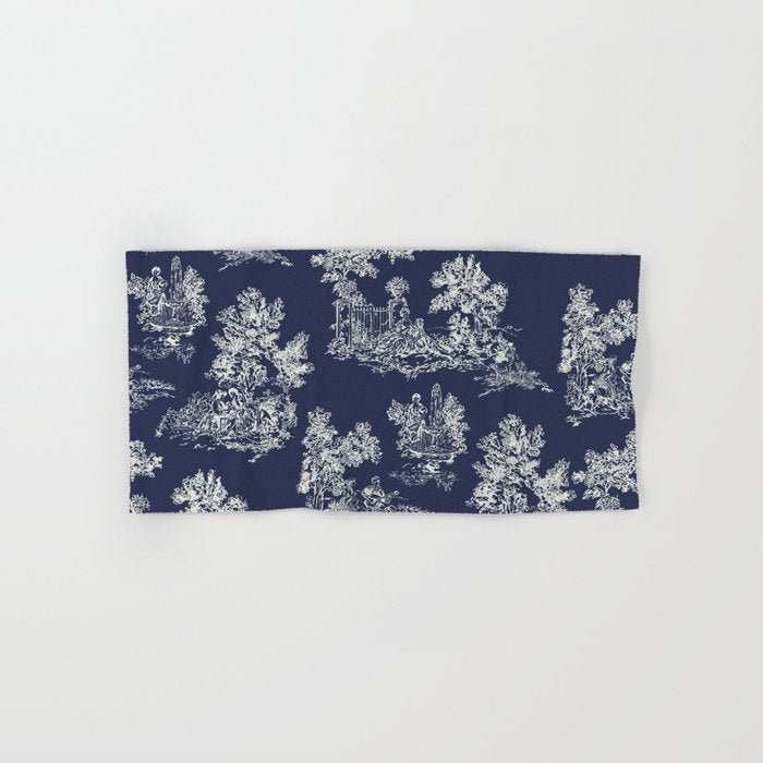 Toile de Jouy Vintage French Navy Blue & White Towels Gallery Image 1