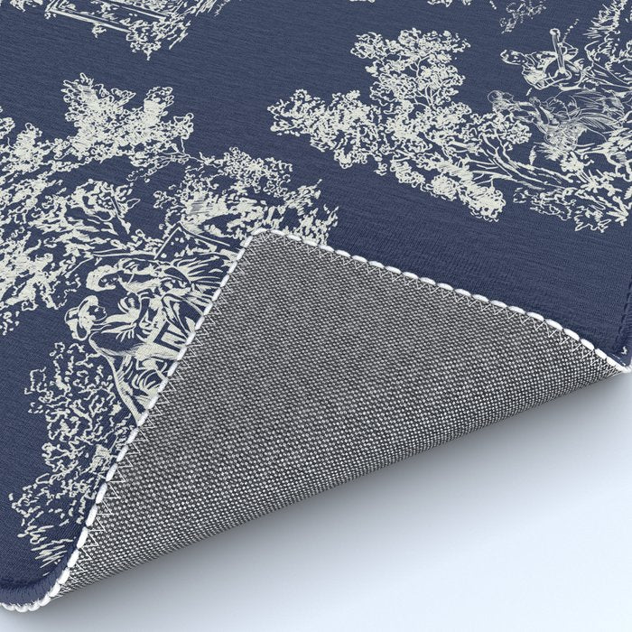 Toile de Jouy Vintage French Navy Blue & White Rug Gallery Image 4