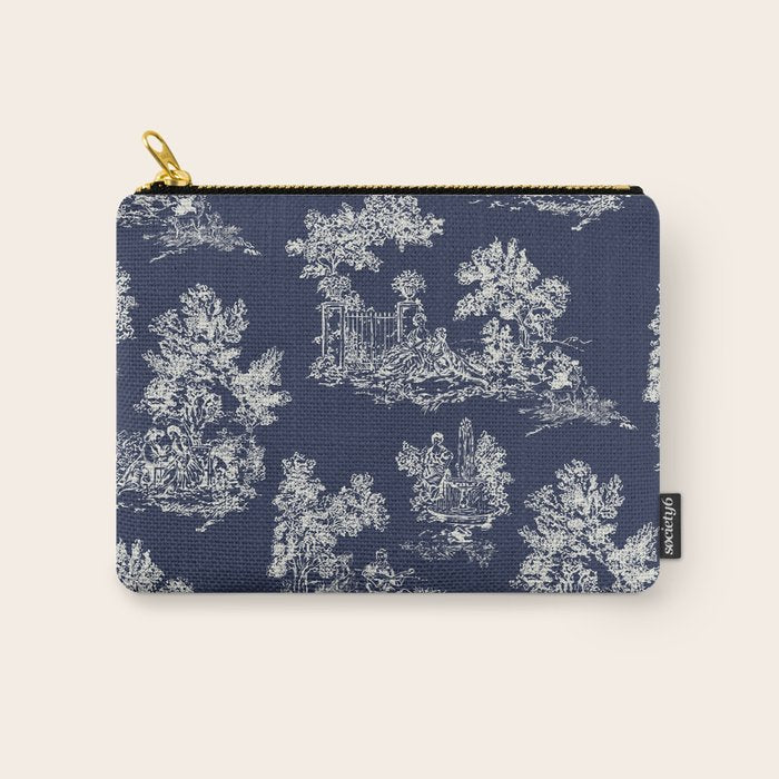 Toile de Jouy Vintage French Navy Blue & White Carry All Pouch Gallery Image 1