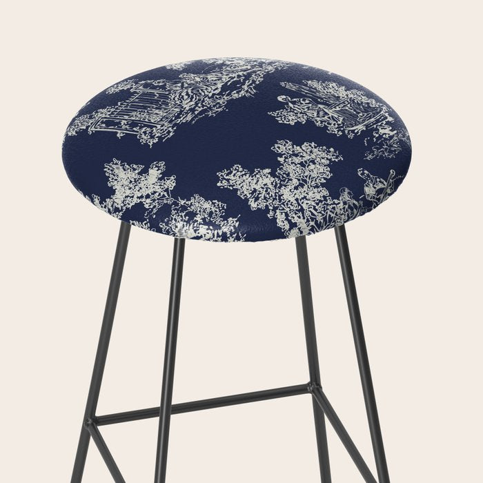 Toile de Jouy Vintage French Navy Blue & White Stool Gallery Image 2