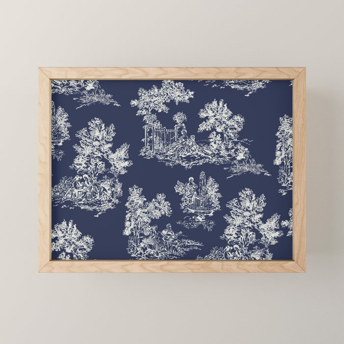 Toile de Jouy Vintage French Navy Blue & White Mini Art Print Gallery Image 1