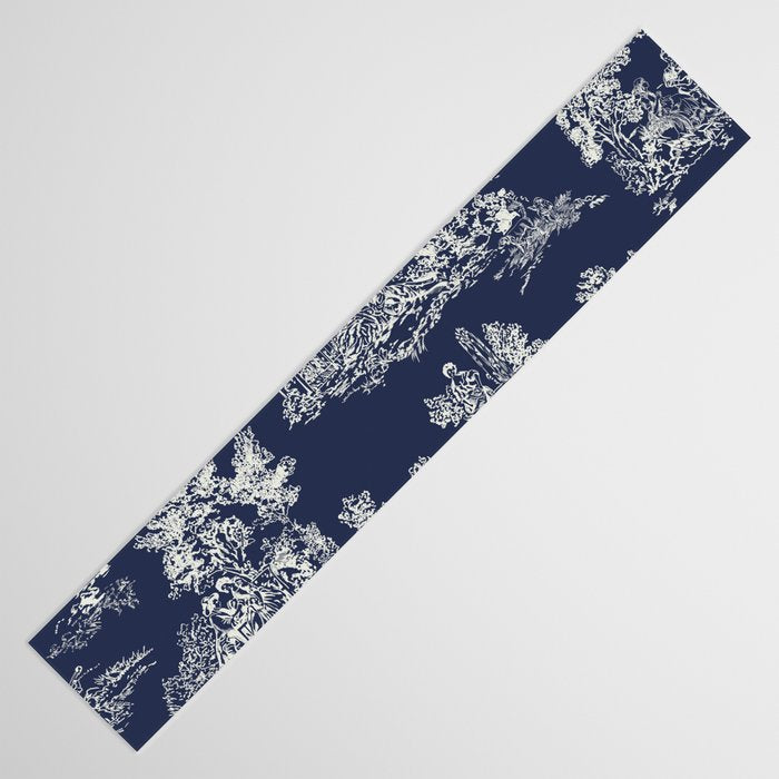 Toile de Jouy Vintage French Navy Blue & White Table Runner Gallery Image 3