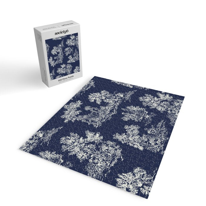 Toile de Jouy Vintage French Navy Blue & White Jigsaw Puzzle Gallery Image 2