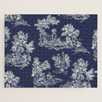 Toile de Jouy Vintage French Navy Blue & White Jigsaw Puzzle Gallery Image 1