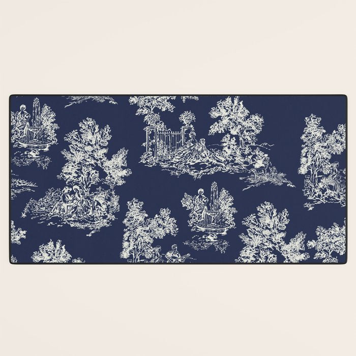 Toile de Jouy Vintage French Navy Blue & White Desk Mat Gallery Image 3