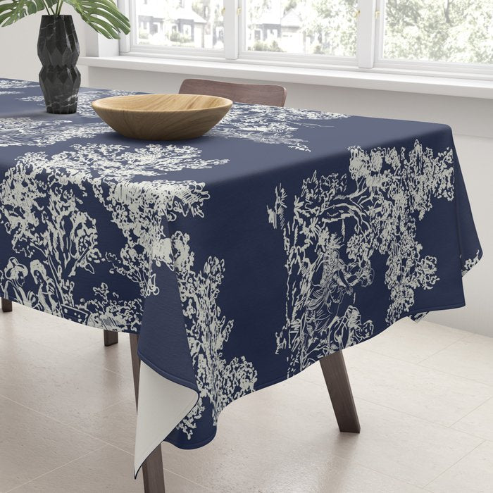 Toile de Jouy Vintage French Navy Blue & White Tablecloth Gallery Image 3
