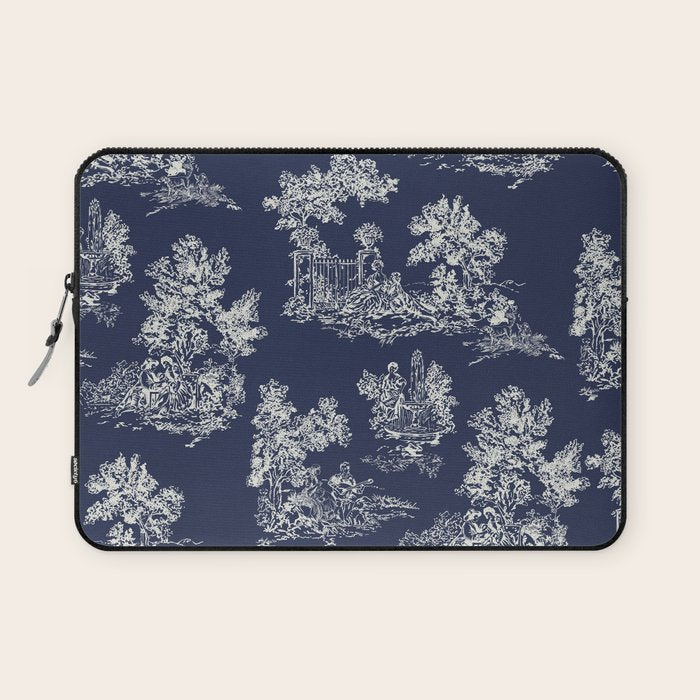Toile de Jouy Vintage French Navy Blue & White Laptop Sleeve Gallery Image 1