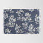Toile de Jouy Vintage French Navy Blue & White Rug Gallery Image 2