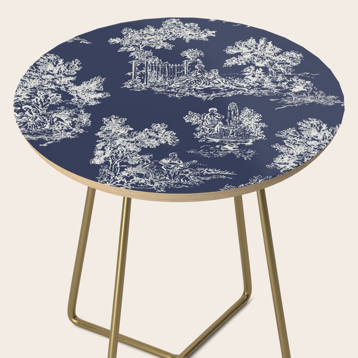Toile de Jouy Vintage French Navy Blue & White Side Table Gallery Image 2