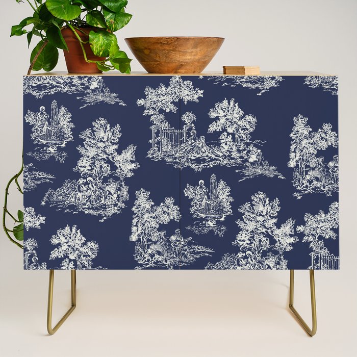 Toile de Jouy Vintage French Navy Blue & White Credenza Gallery Image 1