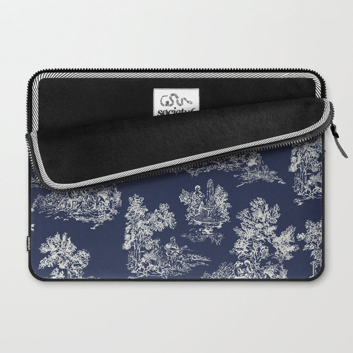 Toile de Jouy Vintage French Navy Blue & White Laptop Sleeve Gallery Image 2