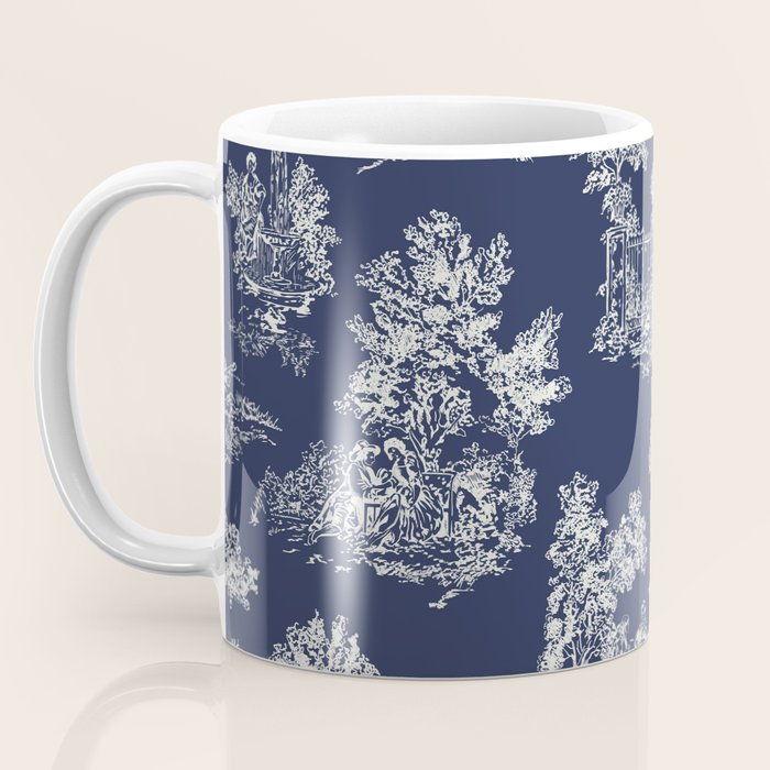 Toile de Jouy Vintage French Navy Blue & White Coffee Mug Gallery Image 3