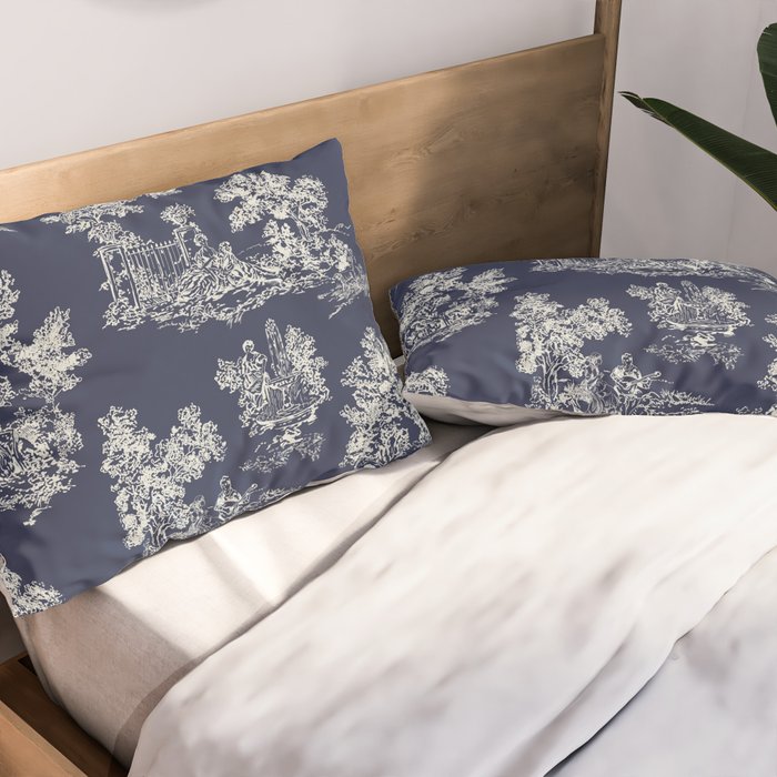 Toile de Jouy Vintage French Navy Blue & White Pillow Sham Gallery Image 2