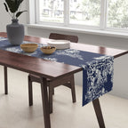 Toile de Jouy Vintage French Navy Blue & White Table Runner Gallery Image 2
