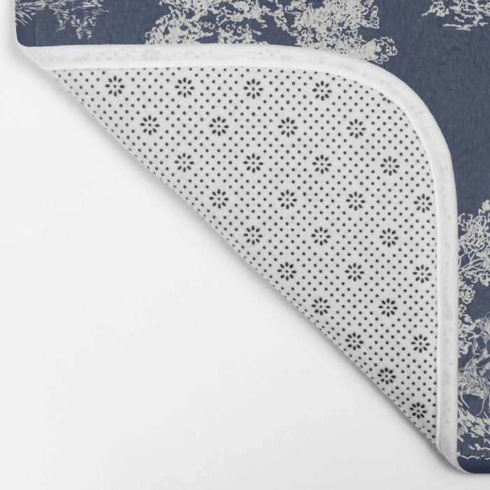 Toile de Jouy Vintage French Navy Blue & White Bath Mat Gallery Image 2