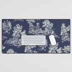 Toile de Jouy Vintage French Navy Blue & White Desk Mat Gallery Image 1