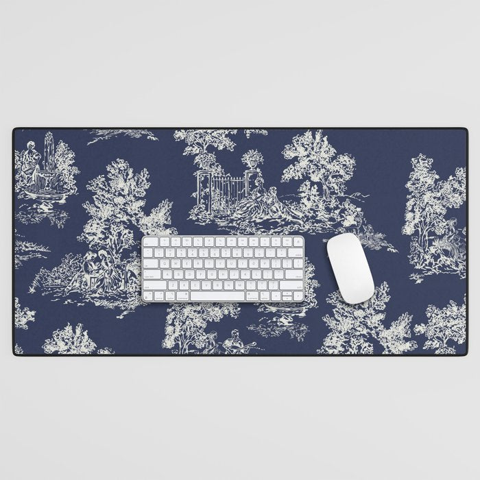 Toile de Jouy Vintage French Navy Blue & White Desk Mat Gallery Image 1