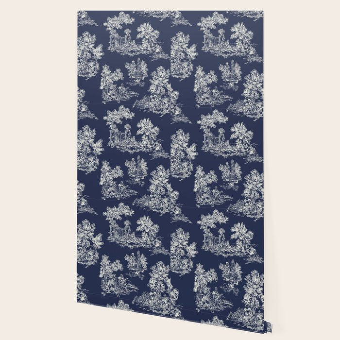 Toile de Jouy Vintage French Navy Blue & White Wallpaper Gallery Image 2
