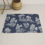 Toile de Jouy Vintage French Navy Blue & White Rug Gallery Image 1