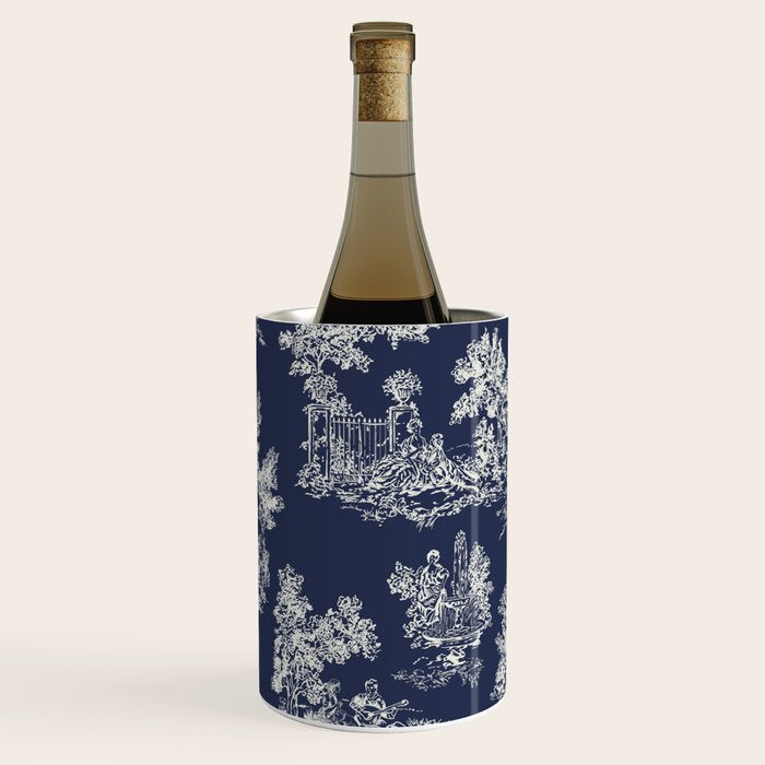 Toile de Jouy Vintage French Navy Blue & White Wine Chiller Gallery Image 1