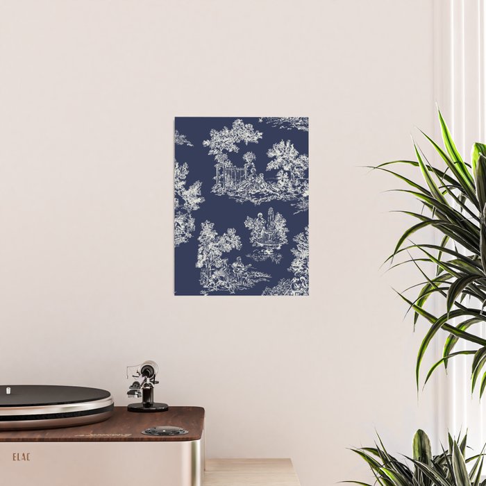 Toile de Jouy Vintage French Navy Blue & White Poster Gallery Image 2
