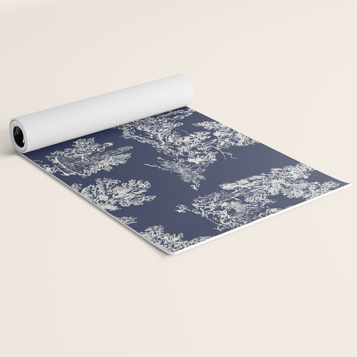 Toile de Jouy Vintage French Navy Blue & White Yoga Mat Gallery Image 2