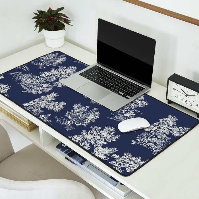 Toile de Jouy Vintage French Navy Blue & White Desk Mat Gallery Image 2