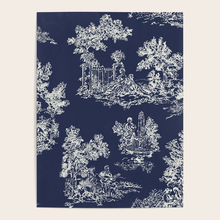 Toile de Jouy Vintage French Navy Blue & White Poster Gallery Image 4