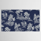 Toile de Jouy Vintage French Navy Blue & White Tablecloth Gallery Image 2