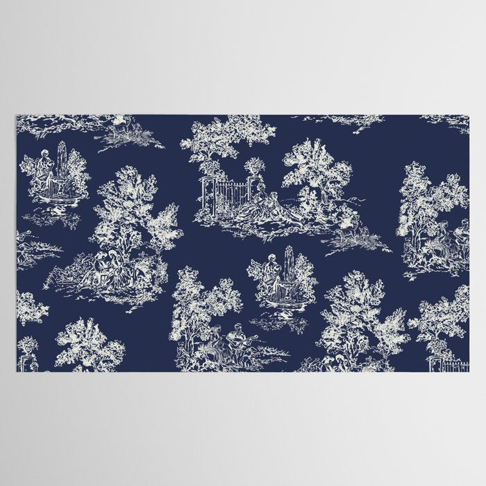 Toile de Jouy Vintage French Navy Blue & White Tablecloth Gallery Image 2