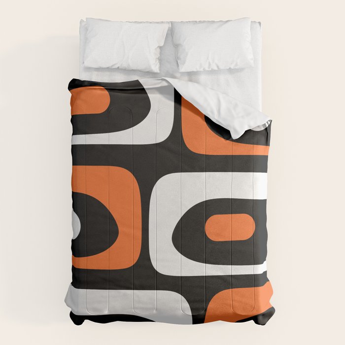 Mid Century Modern Piquet Retro Abstract Pattern Black Orange White Comforter Gallery Image 6