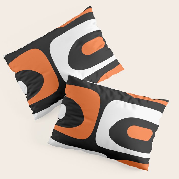 Mid Century Modern Piquet Retro Abstract Pattern Black Orange White Pillow Sham Gallery Image 1
