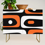 Mid Century Modern Piquet Retro Abstract Pattern Black Orange White Credenza Gallery Image 1