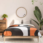 Mid Century Modern Piquet Retro Abstract Pattern Black Orange White Comforter Gallery Image 3