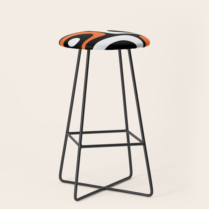 Mid Century Modern Piquet Retro Abstract Pattern Black Orange White Stool Gallery Image 1