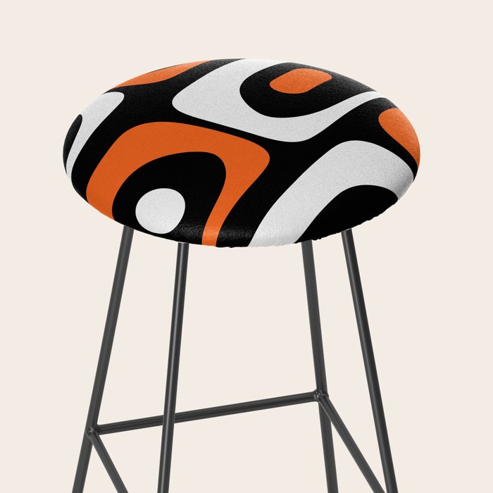Mid Century Modern Piquet Retro Abstract Pattern Black Orange White Stool Gallery Image 2