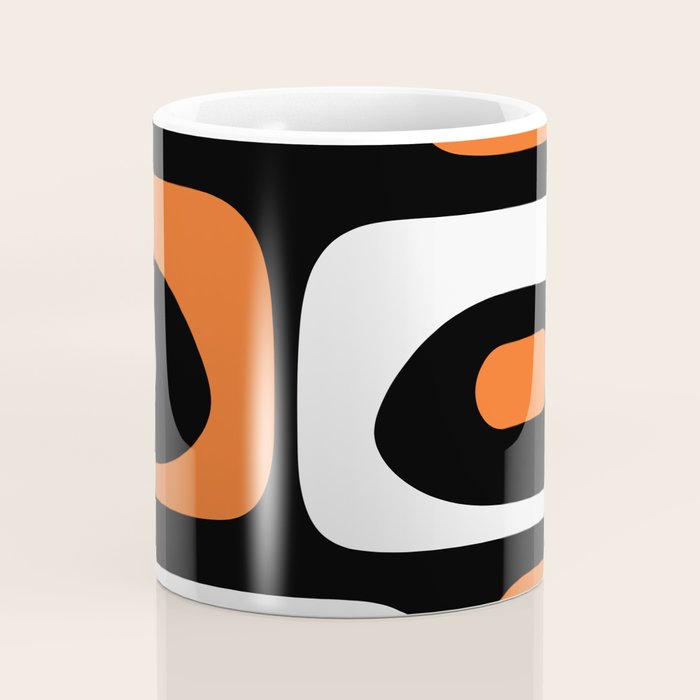 Mid Century Modern Piquet Retro Abstract Pattern Black Orange White Coffee Mug Gallery Image 4