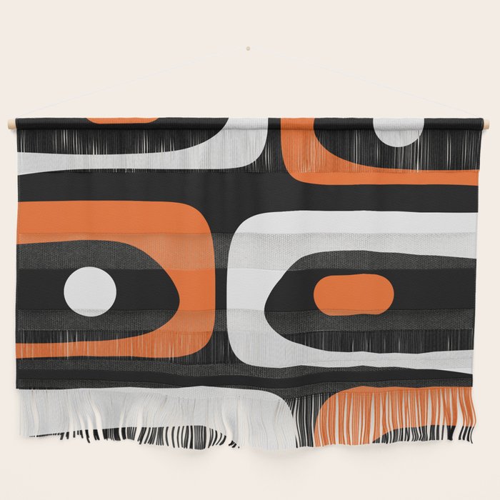 Mid Century Modern Piquet Retro Abstract Pattern Black Orange White Wall Hanging Gallery Image 1